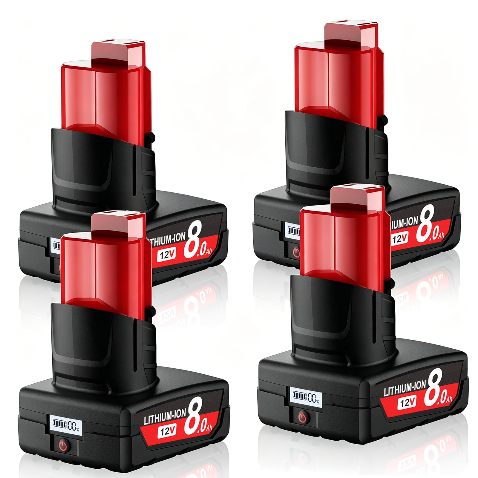 4Pack 8.0Ah 12V Replacement Milwaukee M12 Battery with LCD