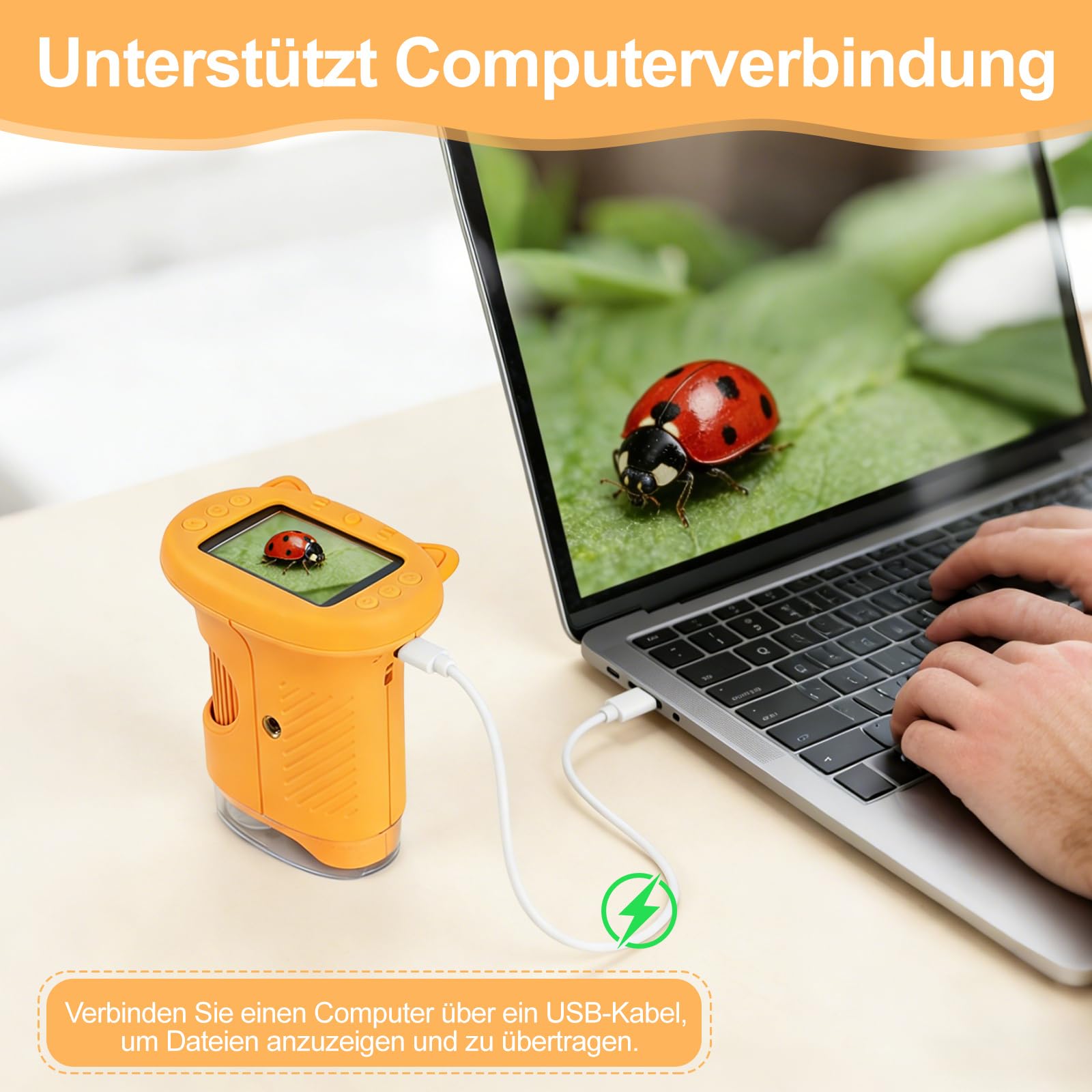 1000x Mikroskop für Kinder Handheld Digitales, Kinder Mikroskop mit 2,0'' IPS Bildschirm, Tragbares Mini Mikroskop für Outdoor Entdeckung, STEM Lernspielzeug, Geschenk für Jungen und Mädchen 4–12