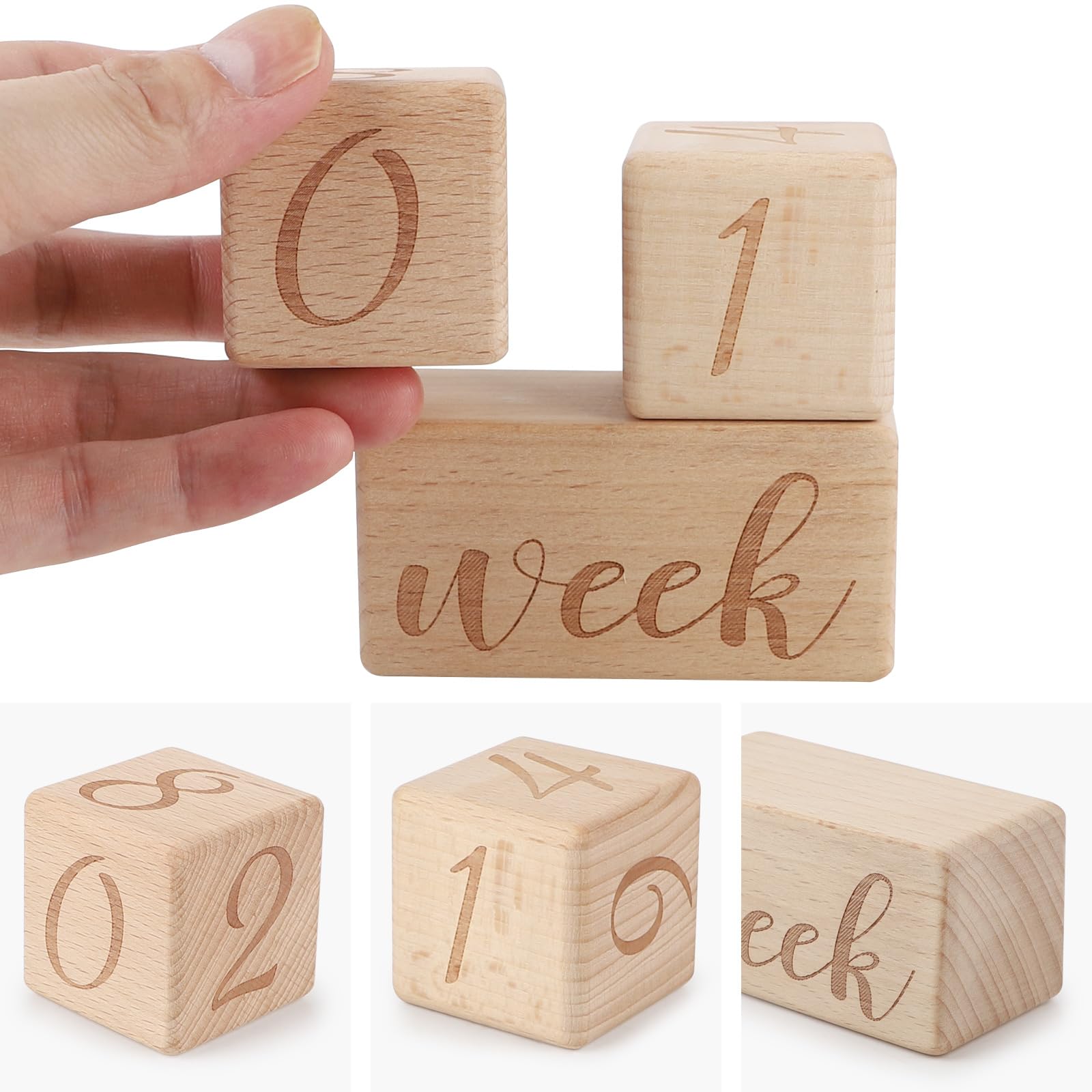 DBREAKS Baby Milestone klocki drewniane dla kobiet w ciąży, kamień milowy, wzrost dziecka, akcesoria do fotografii dziecka, prezent dla noworodków i kobiet w ciąży, gładka powierzchnia (model torby