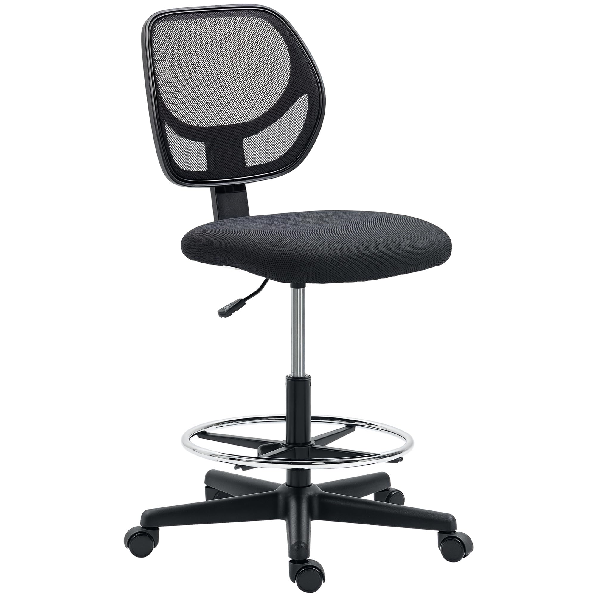 Vinsetto Drafting Chair with Adjustable Footrest, Swivel Mesh Office Chair with Curved Back, Adjustable Height for Standing Desk, Black