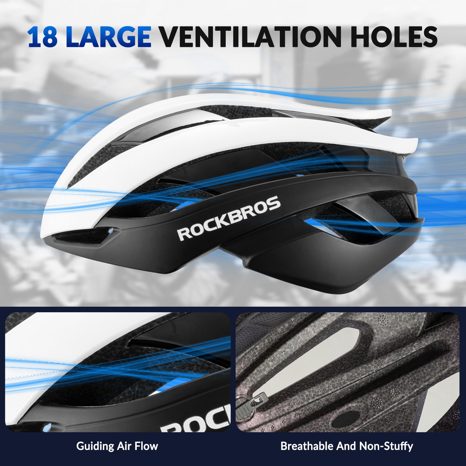 ROCKBROS Casco Bici, Casco Bici da Corsa, Casco da Ciclismo per MTB Bicicletta, Casco Regolabile Leggero, Casco Bici Uomo Donna, Circonferenza 55-61 CM, 4 Colori