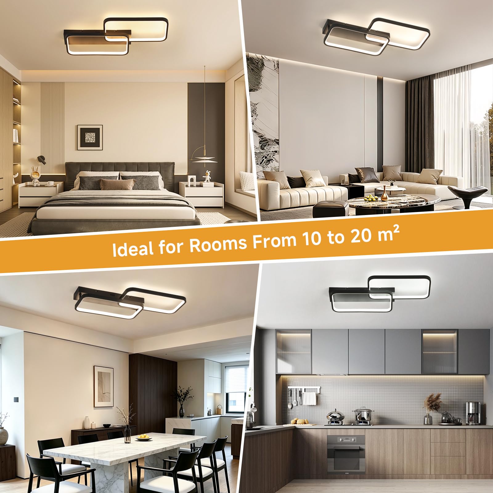 OTREN Lampa sufitowa LED 40 W, 4000 lm, regulowana za pomocą pilota 3000 K, 6500 K, pamięć i blokada, lampka nocna i timer do salonu, sypialni, kuchni, 61 cm, czarna