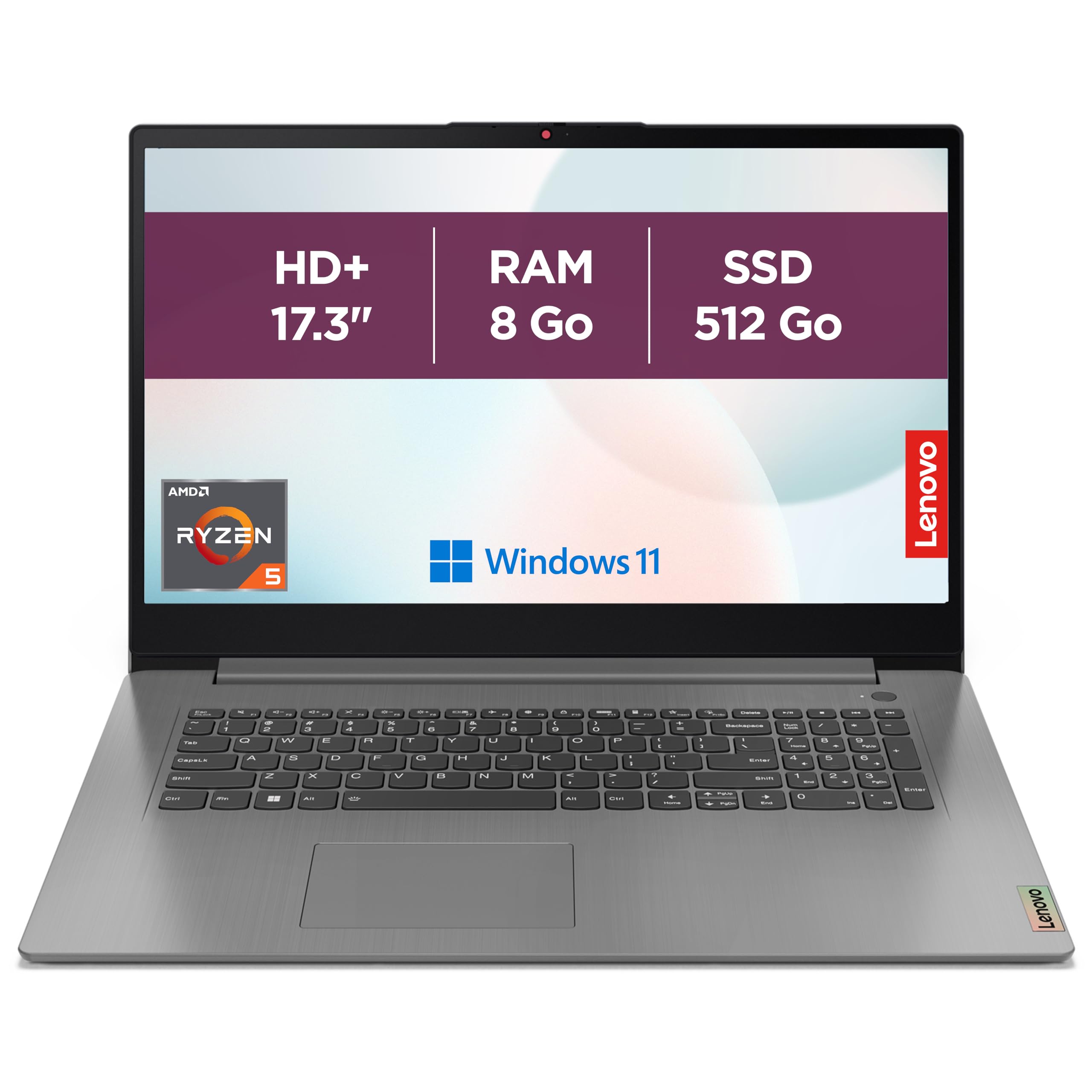 Lenovo IdeaPad 3 17ABA7 - laptop 17,3'' HD+ (AMD Ryzen 5 5625U, 8GB RAM, SSD 512 GB, grafika AMD Radeon, Windows 11 Home) francuska klawiatura AZERTY - szara