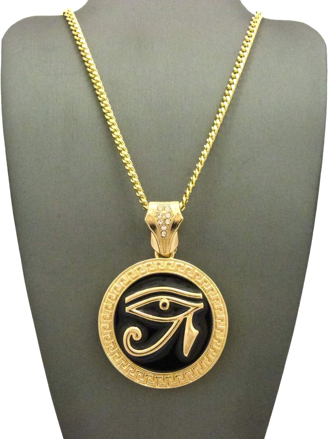 GWOOD Eye of Ra Gold Color Pendant with 30 Inch Cuban Necklace