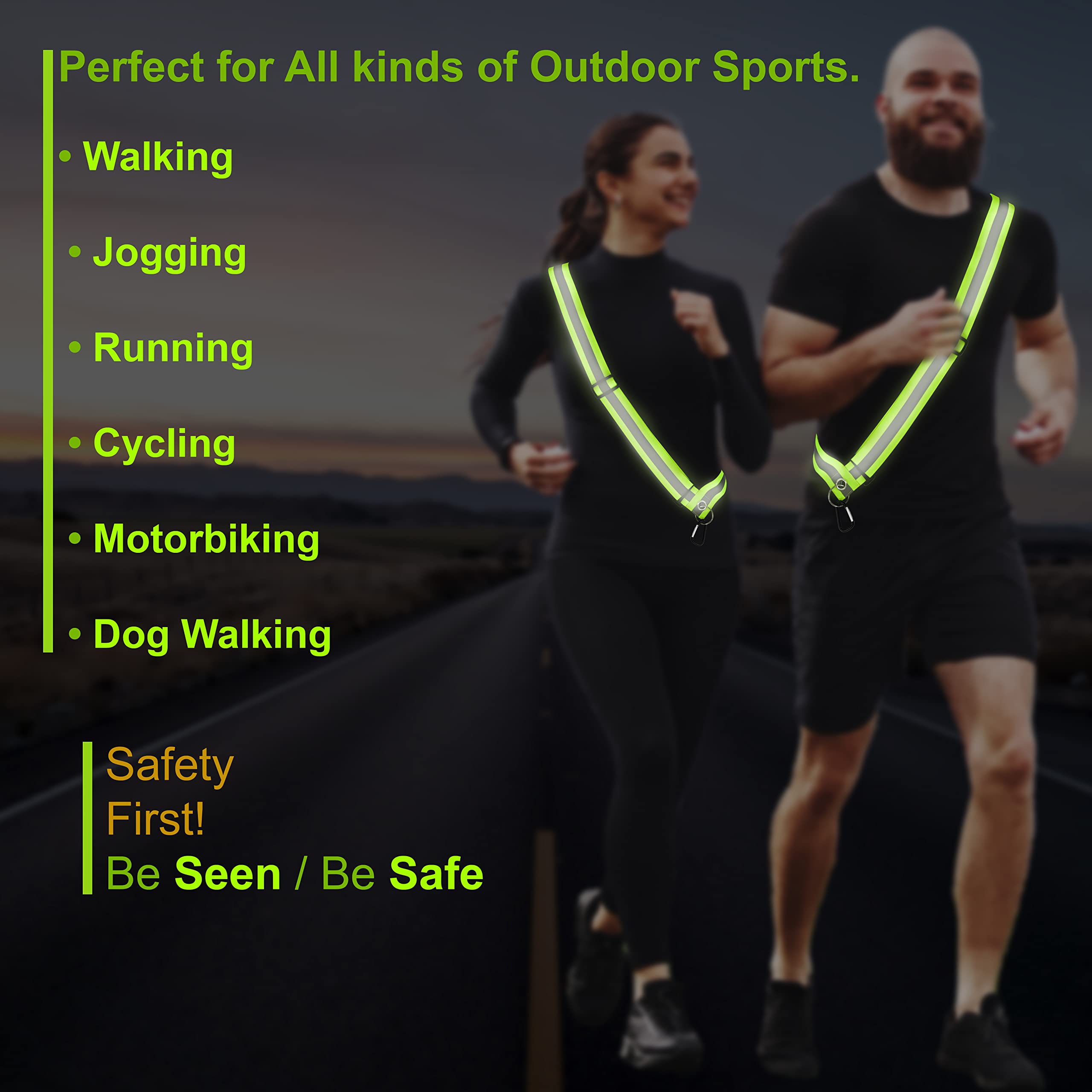 Paquete de 10 bandas reflectantes de seguridad para caminar por la noche, banda de seguridad ajustable para hombres, mujeres y niños, cinturón reflectante para correr, caminar, ciclismo,