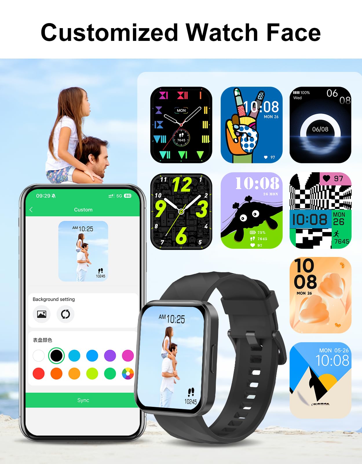 Smartwatch Uomo Donna Chiamate Bluetooth Smart Watch con Contapassi Cardiofrequenzimetro da Polso Saturimetro Orologio Fitness Notifice WhatsApp Impermeabile IP68 per Android iOS Nero