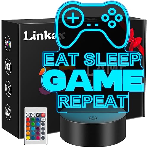 Linkax Gaming Gifts Stocking Stuffers for Kids Teens Boys Girls, 3D Illusion Lamp Night Light Room Decor 16 Colors Change, Birthday Gifts for Grandkids Kids 6 7 8 9 10 11 12 Year Old Boy