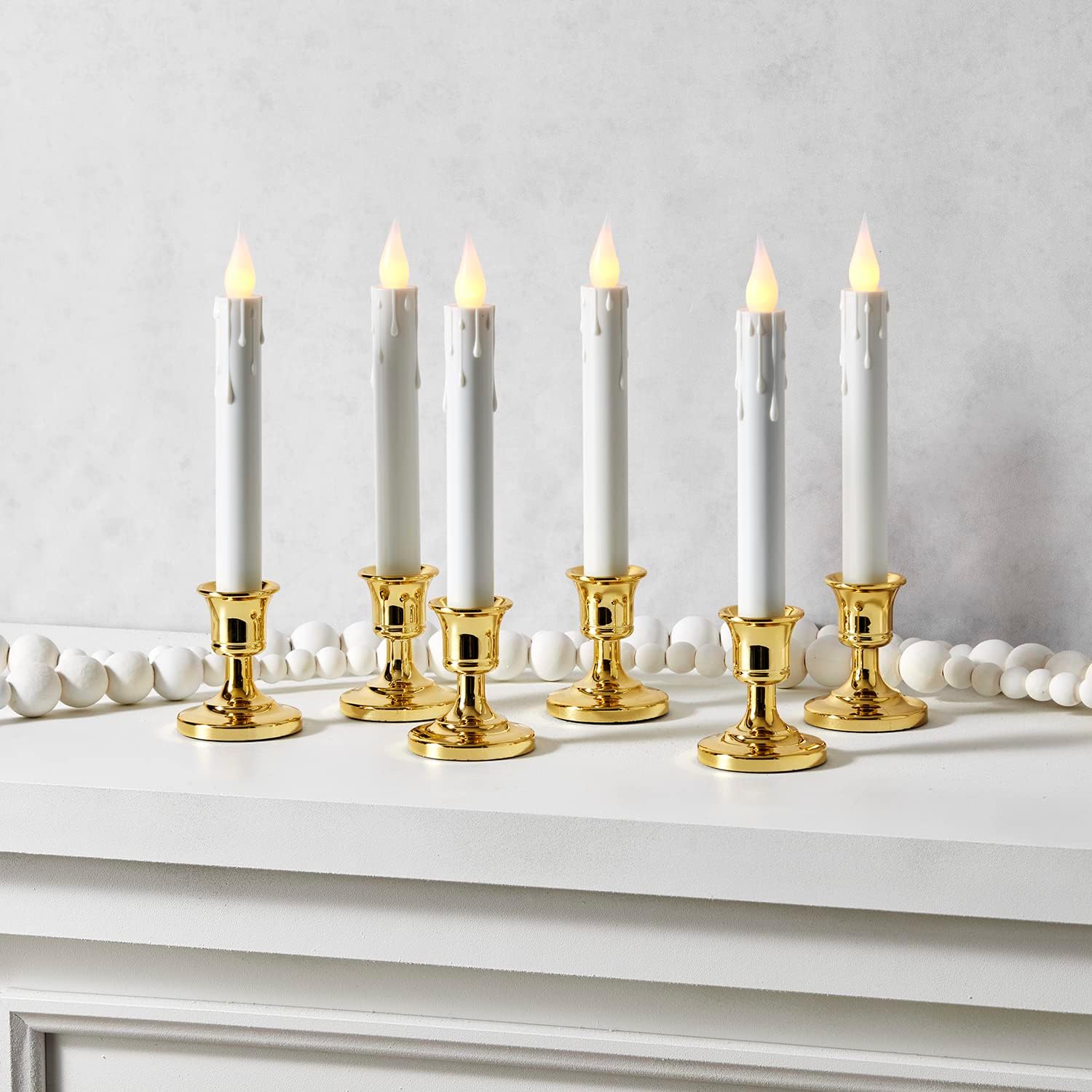 LampLust Christmas Window Candles Battery Operated with Timer, 6 Pack Christmas Candles, Gold Holders, Remote, Warm White Light, Electric Welcome Candle Holiday Window Sill Decorations