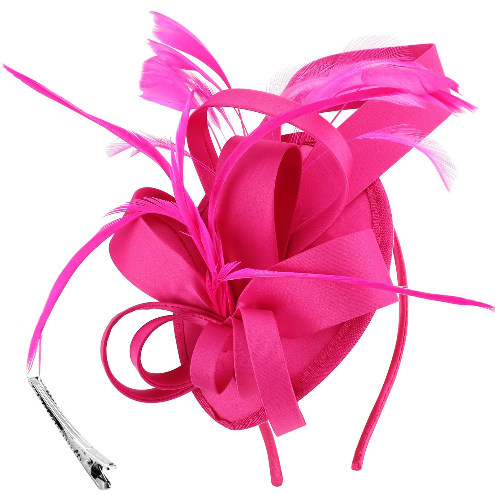 DRESHOW Fascinators Hat Ribbons Feathers on a Headband Clip Cocktail Tea Party Headwear for Girls and Women