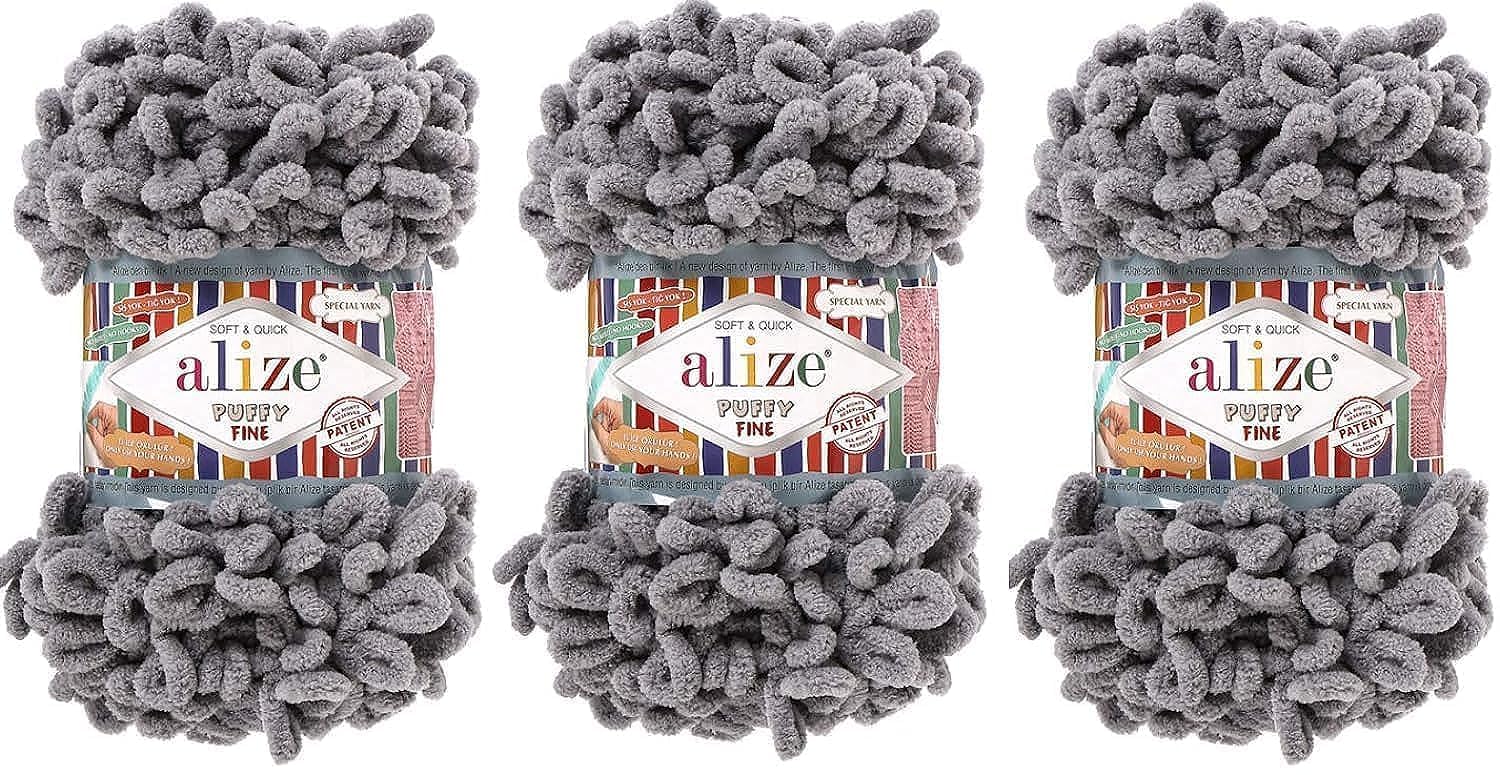 Alize Puffy Fine Yarn Baby Blanket Yarn Lot of 3skn 300gr 48yds 100% Micropolyester Soft Yarn Hand Knitting Yarn Super Chunky Bulky Woven Worested Yarn (343)