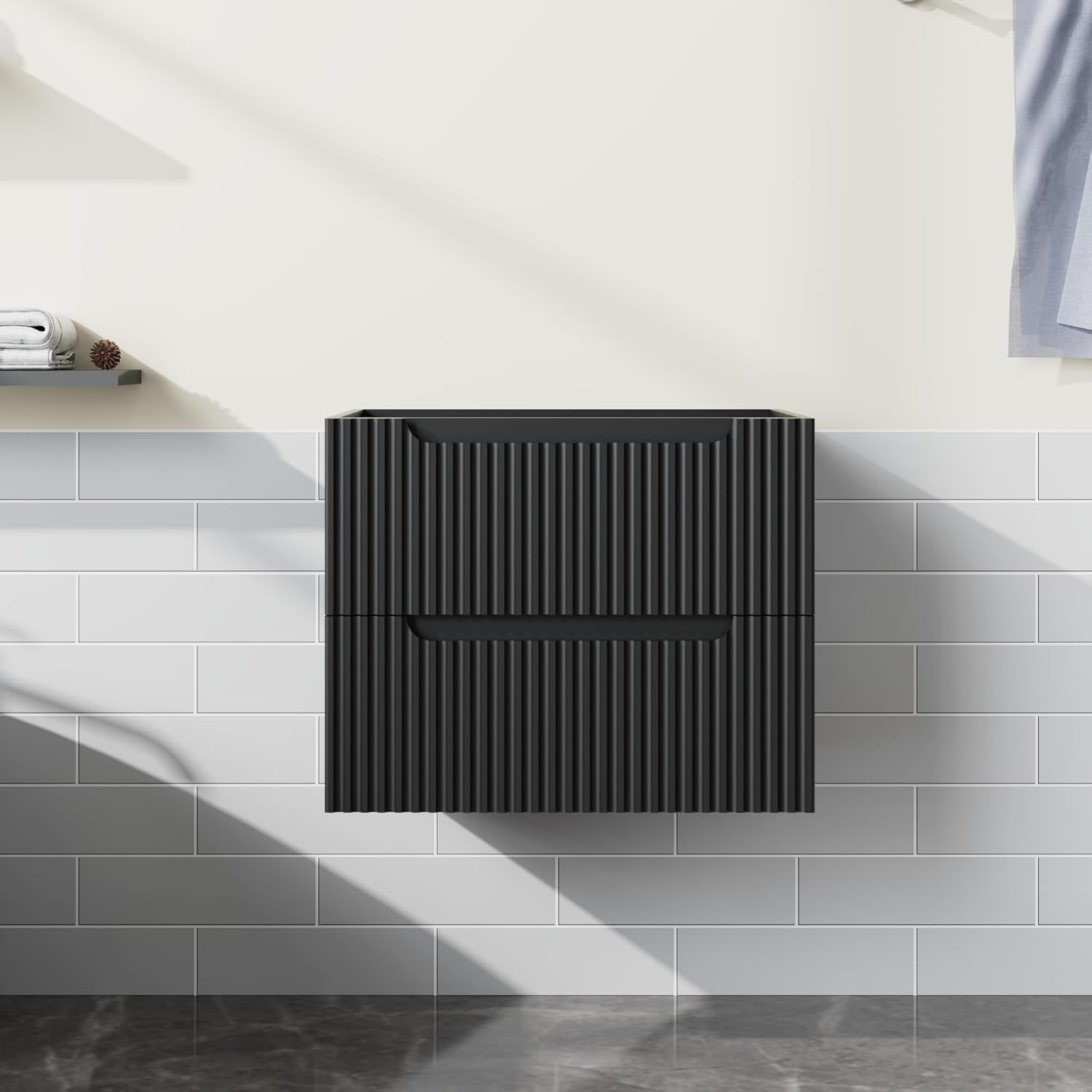 24” Floating Bathroom Vanity Cabinet Wall-Mounted Bathroom Vanity in Black, Sink Basin Not Included