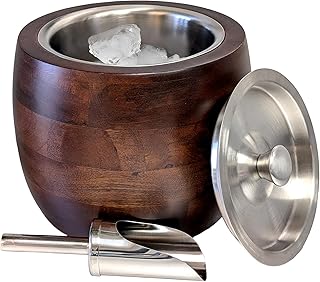 Iceberg 2.3 Quart Ice Bucket with Lid & Scoop – Mango Wood Ice Bucket with Stainless Steel Liner, Airtight Sealed Lid, Premium Barware for Cocktails & Entertaining