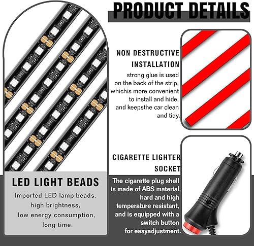 Miniatura 6 de Tira de luz LED para automóvil, 24 LED RGB para debajo del tablero, luz nocturna ambiental de 12 V, lámpara decorativa interior automática,