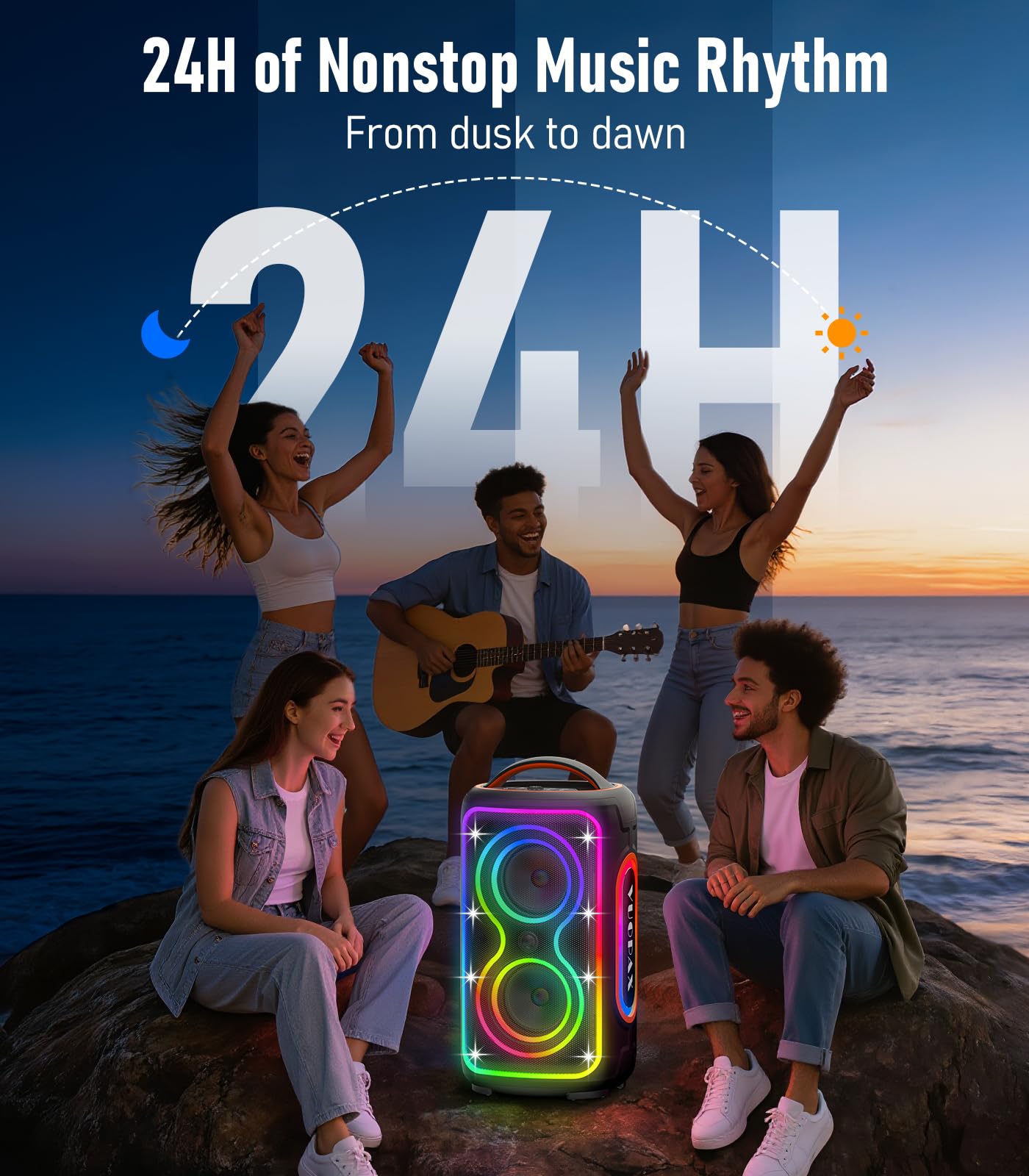 VUOPAX Cassa Bluetooth Potente Portatile, 200W Peak Party Speaker Bluetooth Grande, Rinforzo dei bassi, 24H, BT5.4, Luci LED, TWS/USB/TF/AUX/MIC, Altoparlante Bluetooth per Party, Campeggio