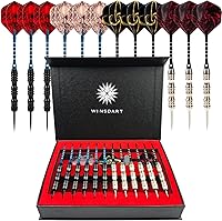 WINSDART Steel Tip Darts 12 Pack 22g Set - Nonslip Iron Barrels, Aluminum Shafts, Flights, Sharpener & Gift Box