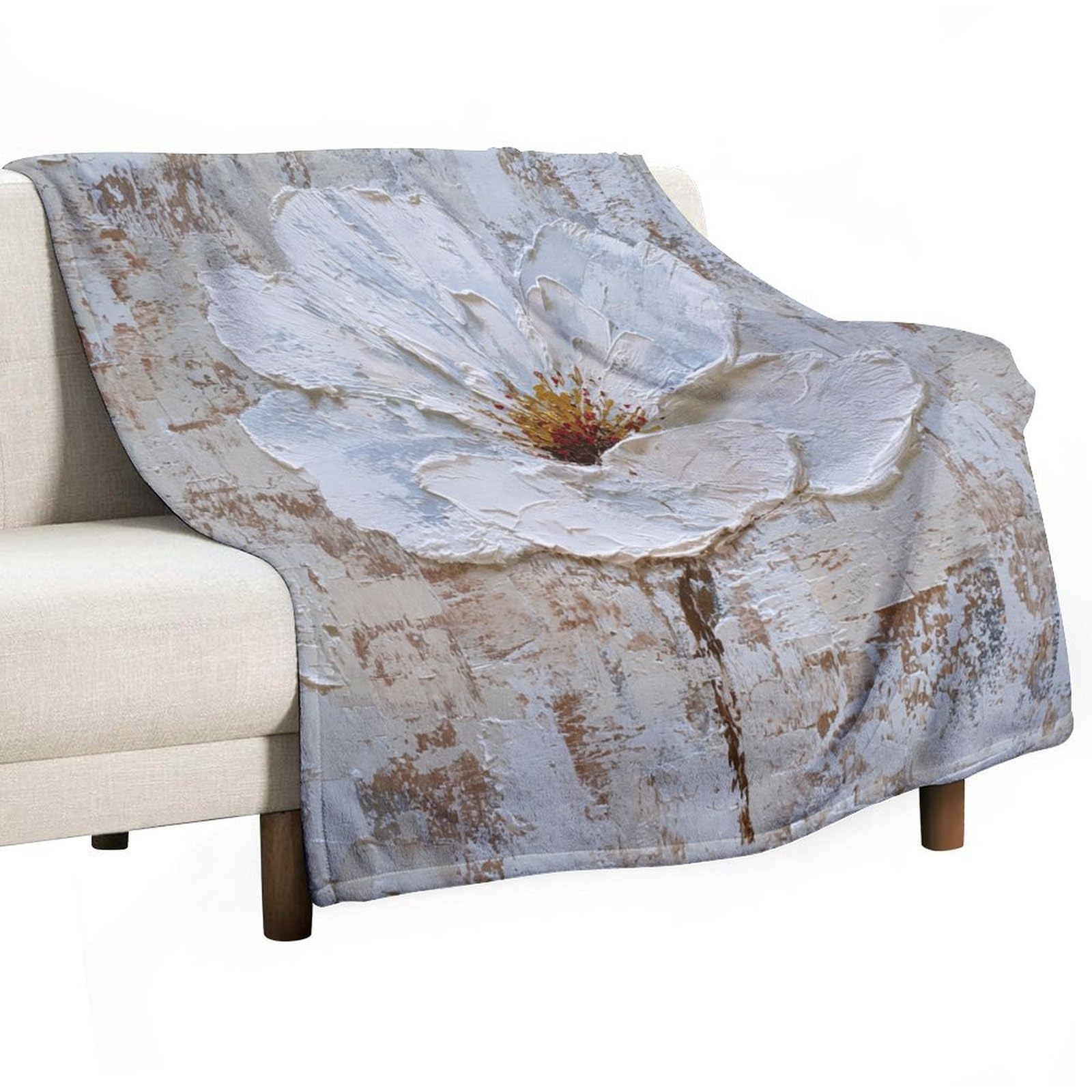 Jubonexis Abstract White Flower Anti Pilling Throw Blankets Cozy Durable Blanket for Bedroom Living Rooms Couch Sofa Bed 130x150cm(50x60in)