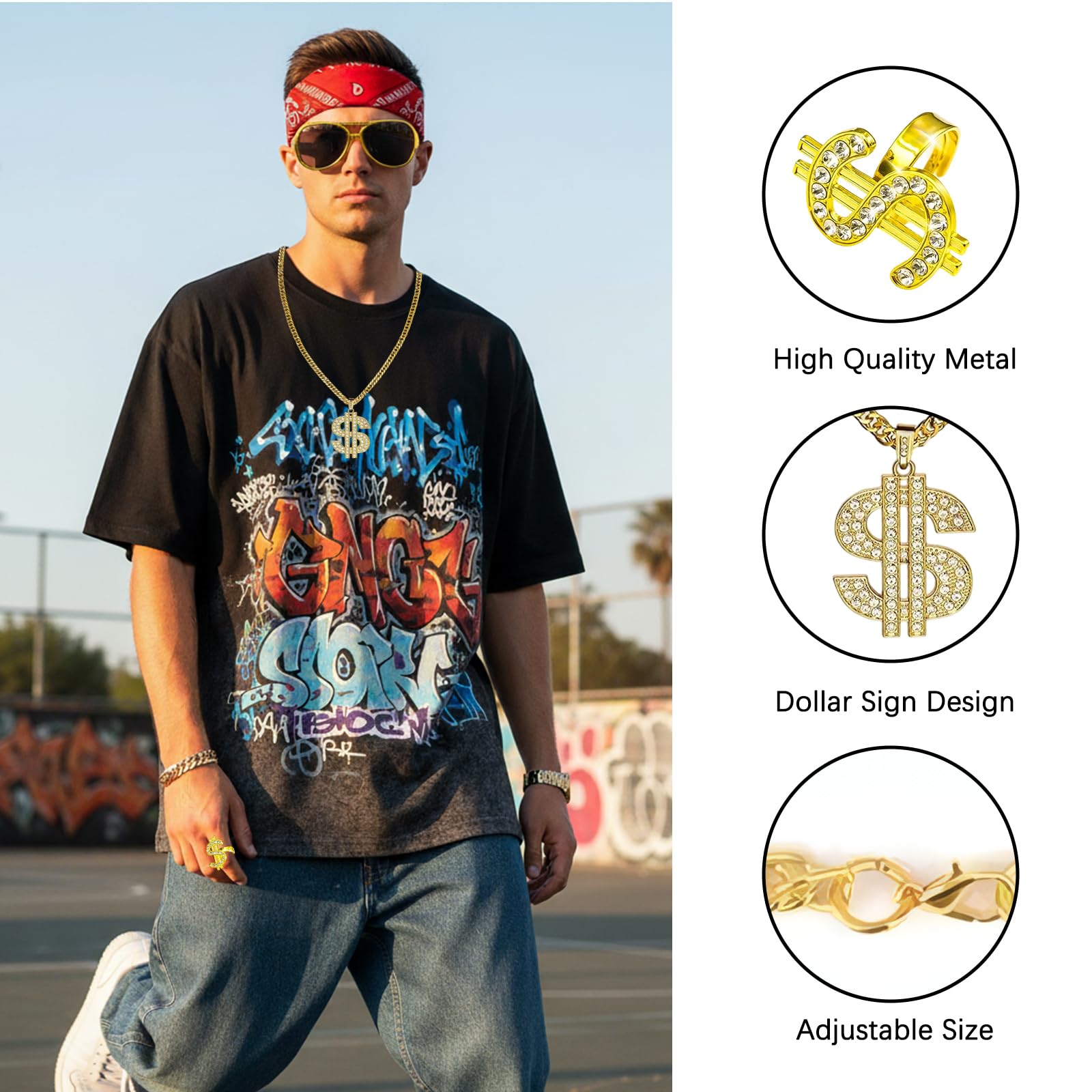 QhgPnt Gold Chain Dress, 80s Fancy Dress Accessories, Hip Hop Party Decorations, 90s Fancy Dress Men - Image 3