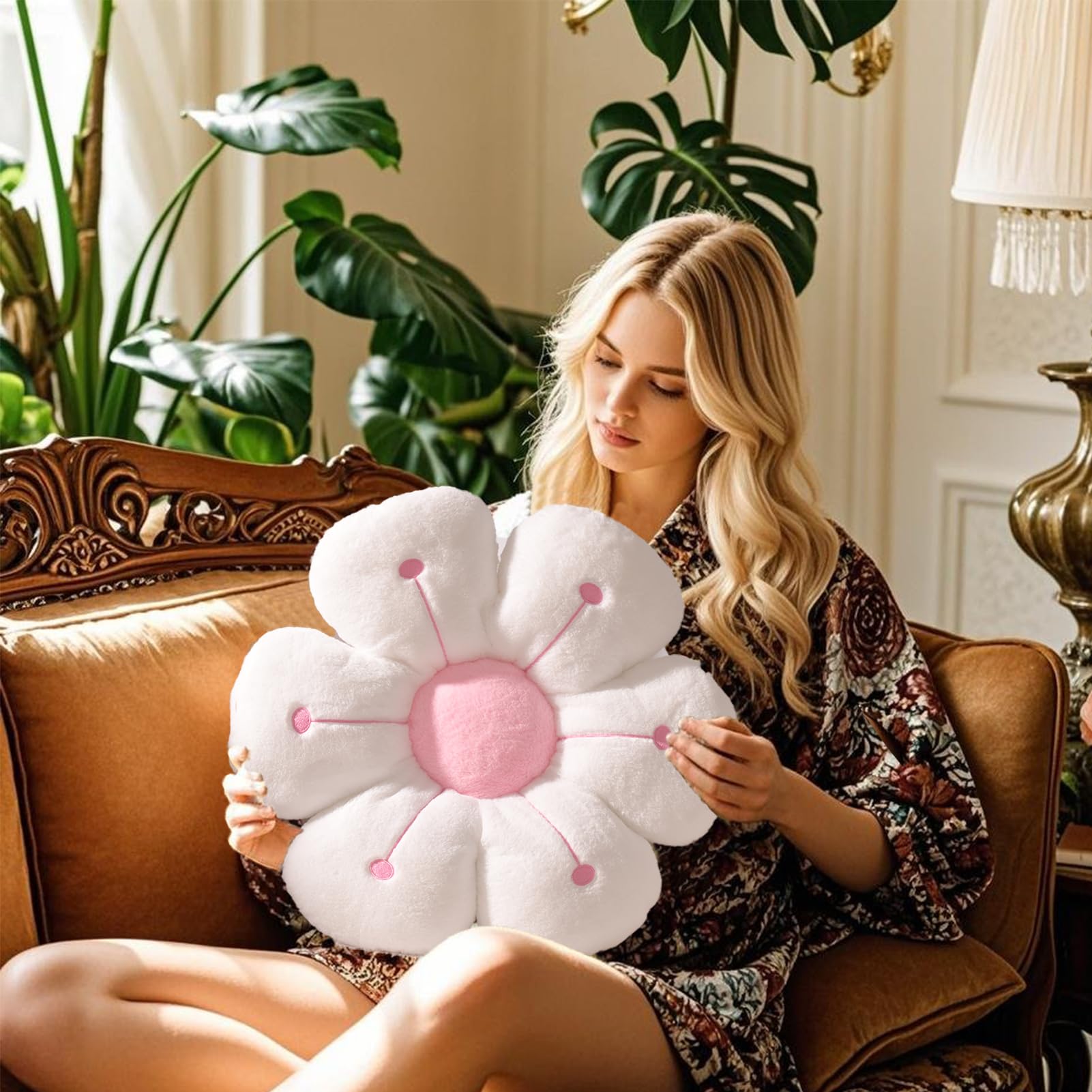 Cuscino A Forma Di Fiore, 40 Cm, Cuscino In Peluche A Sei Petali Rosa A Forma Di Fiore Ideale Per Decorare La Casa E Come Cuscino Per Seduta 95758257