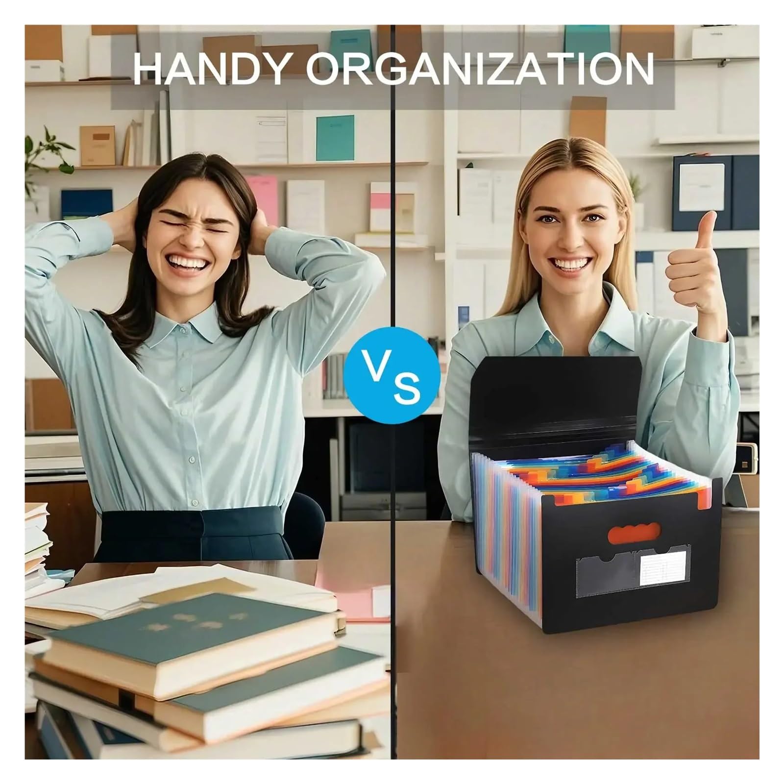 Organizador De Archivos Acordeón Rejilla Impermeable 13/25 Para Escritorio | Bolsa de almacenamiento de documentos de oficina con solapa sellada de tres lados(25 Pockets)
