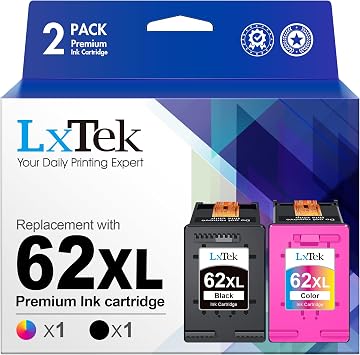 LxTek Replacement for HP 62XL Ink Cartridges 62 XL Ink with Envy 5540 5660