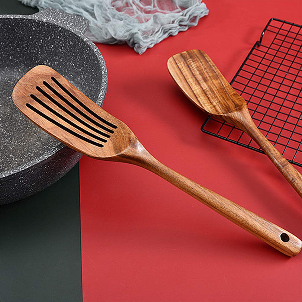 Cucchiai in legno per cucinare, 2 pezzi di alta qualità in legno cucchiaio e spatola, antiaderenti, utensili da cucina in legno, regalo per casalinga, cuoco e cuoco
