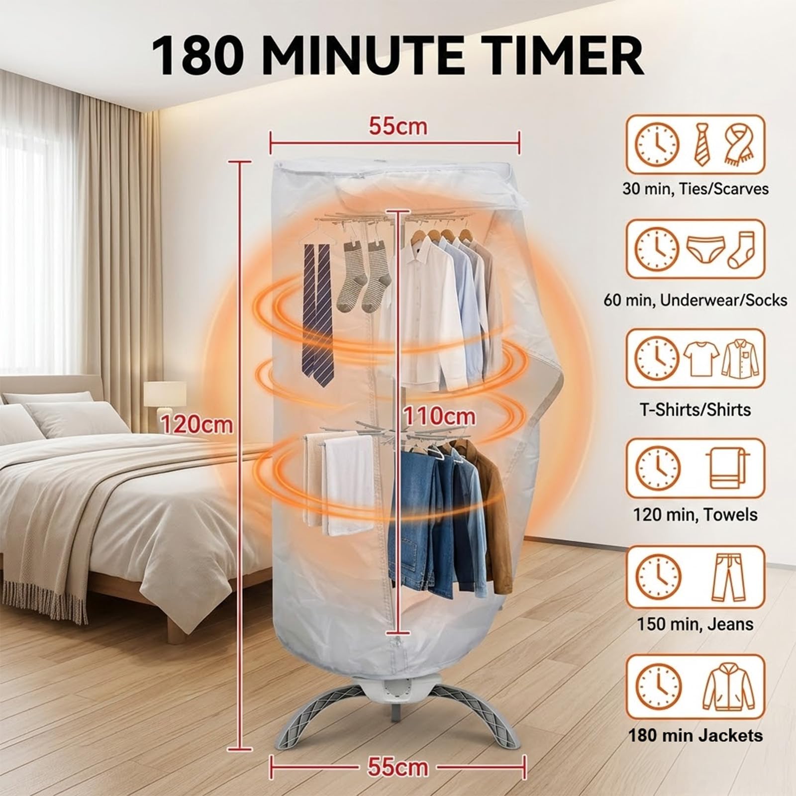 Portable Electric Clothes Dryer, 1000W Compact Clothes Airer with Cover, 2-layer 12kg Indoor Home Dorms Wet Laundry Warm Air Drying, Portable Dryer for Apartment Dorm Travel — view 5