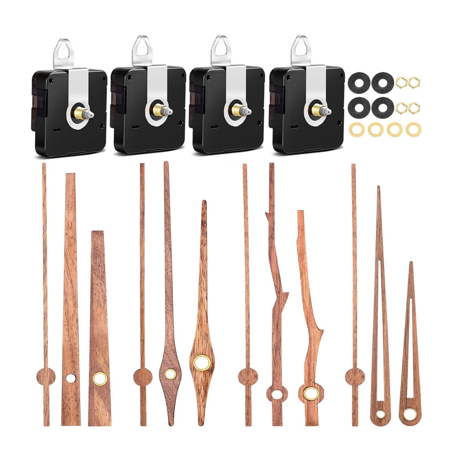 Msioytog 4Pcs Quiet Clock Movement Mechanism with 4 Types Wood Hands Accessories for Repair Replacement Movement