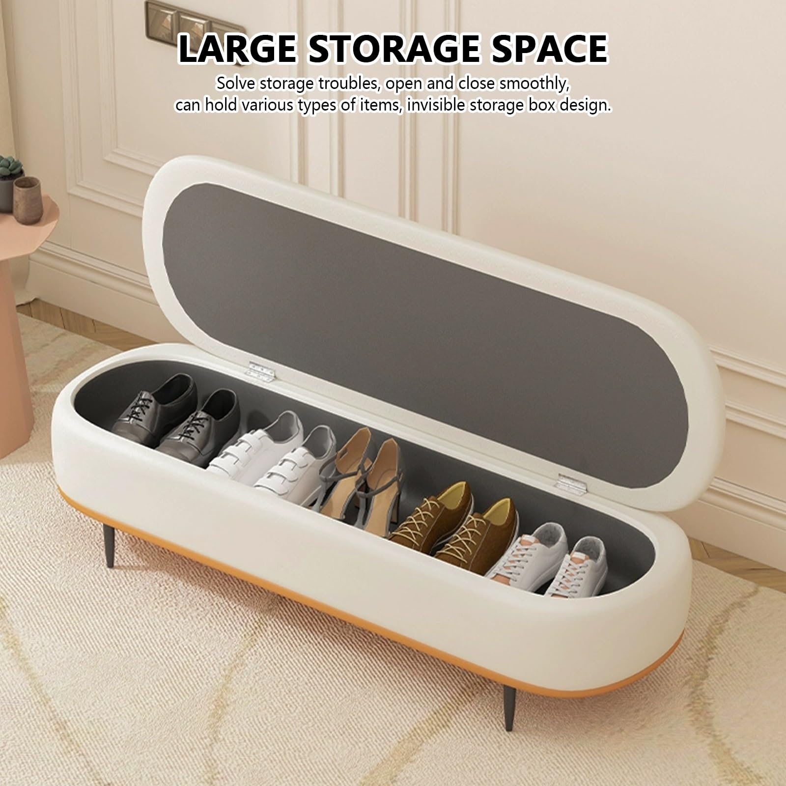 Moderno Tapizado Banco Zapatero con Asiento Almacenaje para Sala de Estar Banqueta de Dormitorio Mueble de Entrada y Reposapiés para Sofá.
