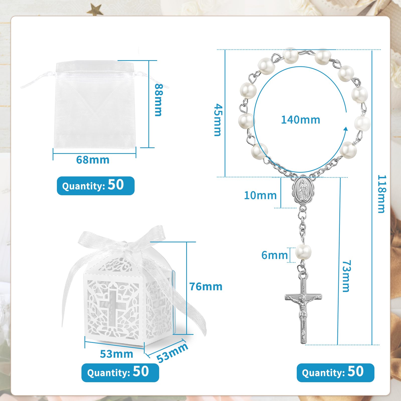 SWAWIS 50 sztuk Mini Różaniec Upominki Chrzest Upominki Srebrny
