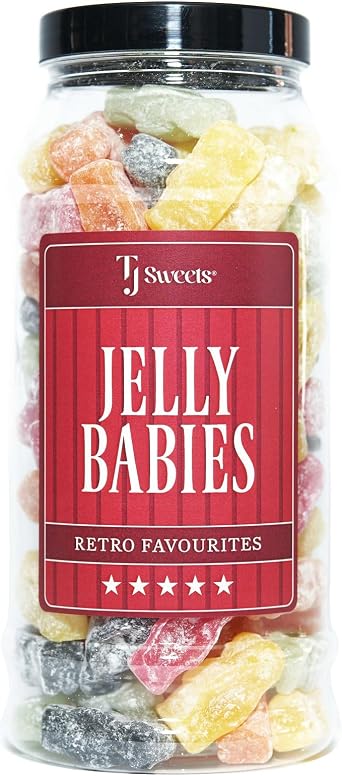 Jelly Babies Sweets - 605- Original Retro Jelly Babies Assorted Sweets Pick and Mix in a Gift jar by TJ Sweets.