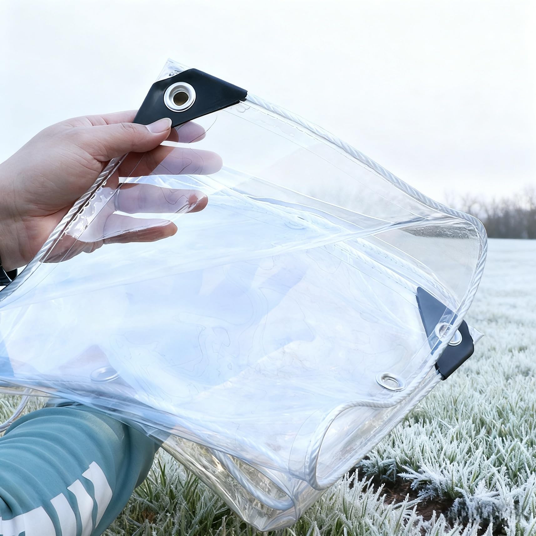 Lona exterior impermeable y resistente al desgarro transparente 132 x 204 cm con ojales fuertes