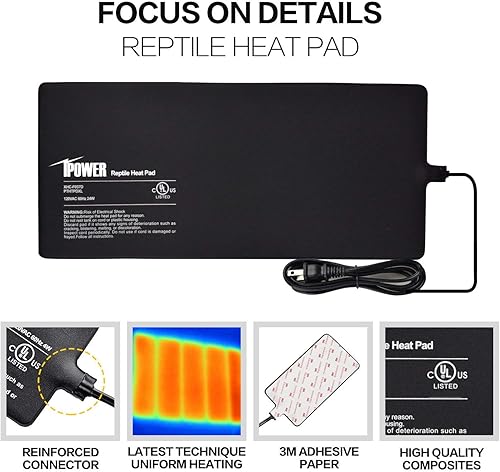 Miniatura 16 de iPower Almohadilla de calor para reptiles de 8 x 12 pulgadas y 16 W, calentador de terrario para animales pequeños negro