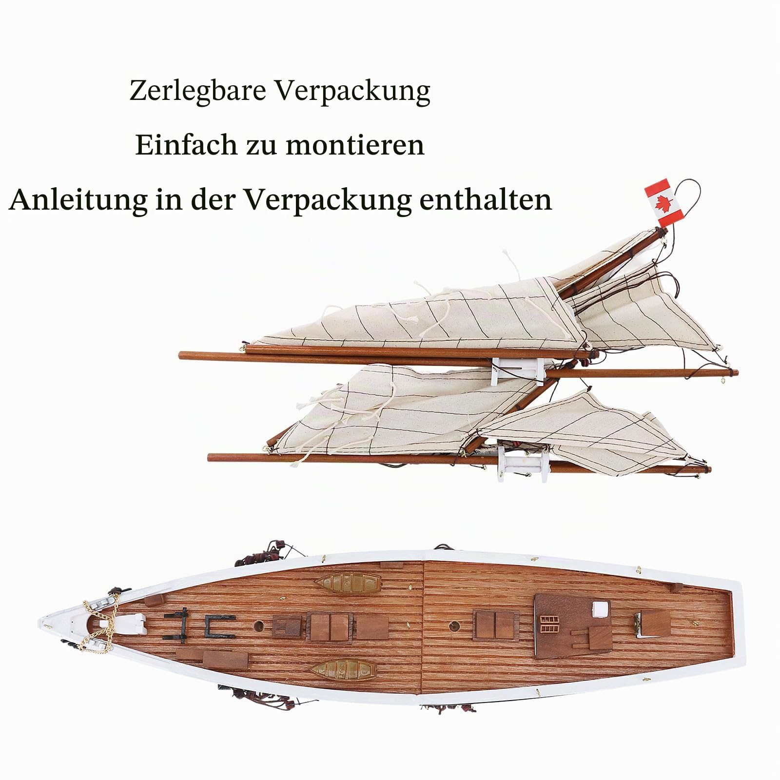 NAUTIMALL 66 cm großes Segelboot-Modell aus Holz, Segelyacht, Bluenose, Schooner, Schiff, Nachbildung, nautische Heimdekoration, Display-Kollektion, Wasserfahrzeug (66 cm)