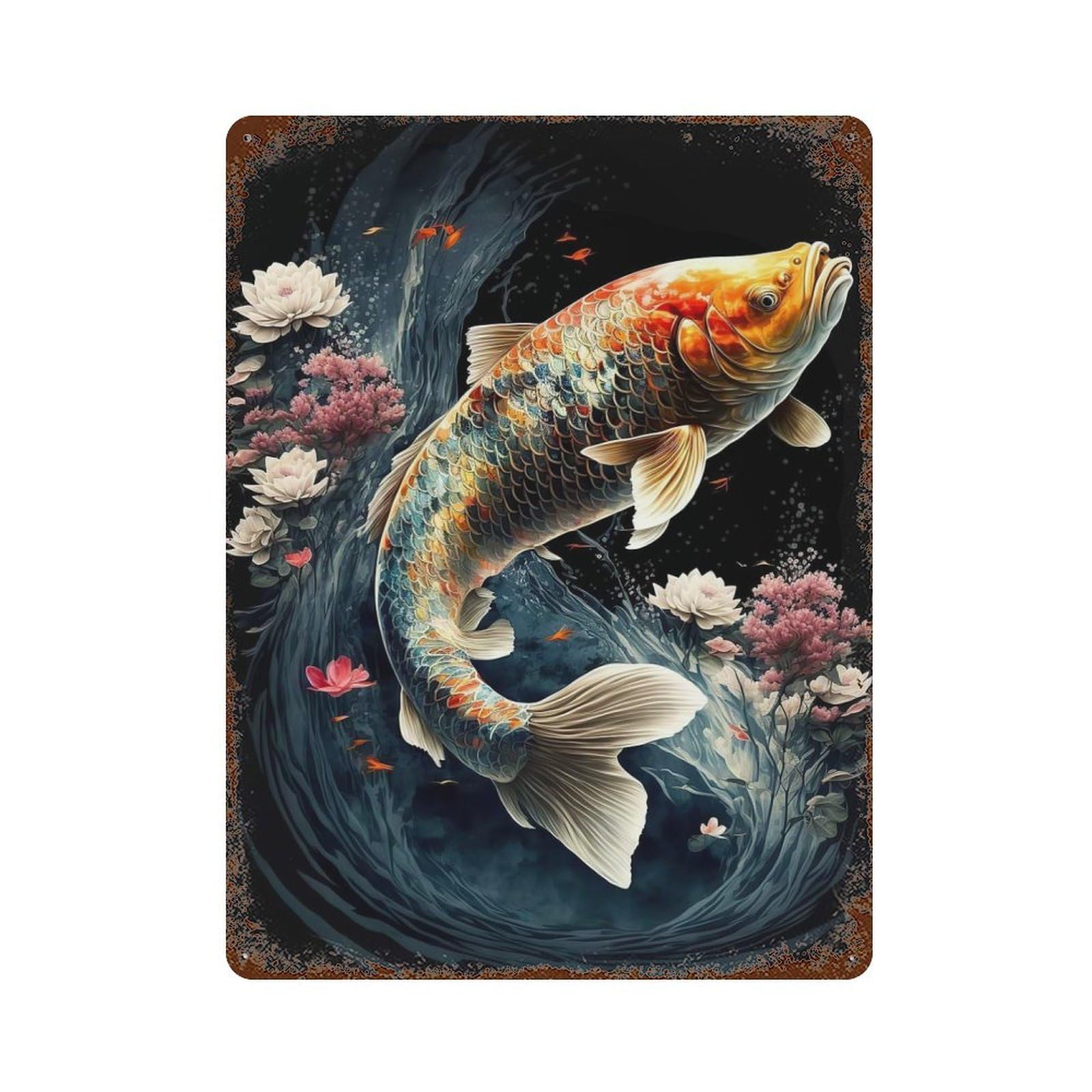 Koi Fish Japanese Retro Metal Sign 15.7"x11.8", Ideal for Shed, Workshop And Garage Wall Decor