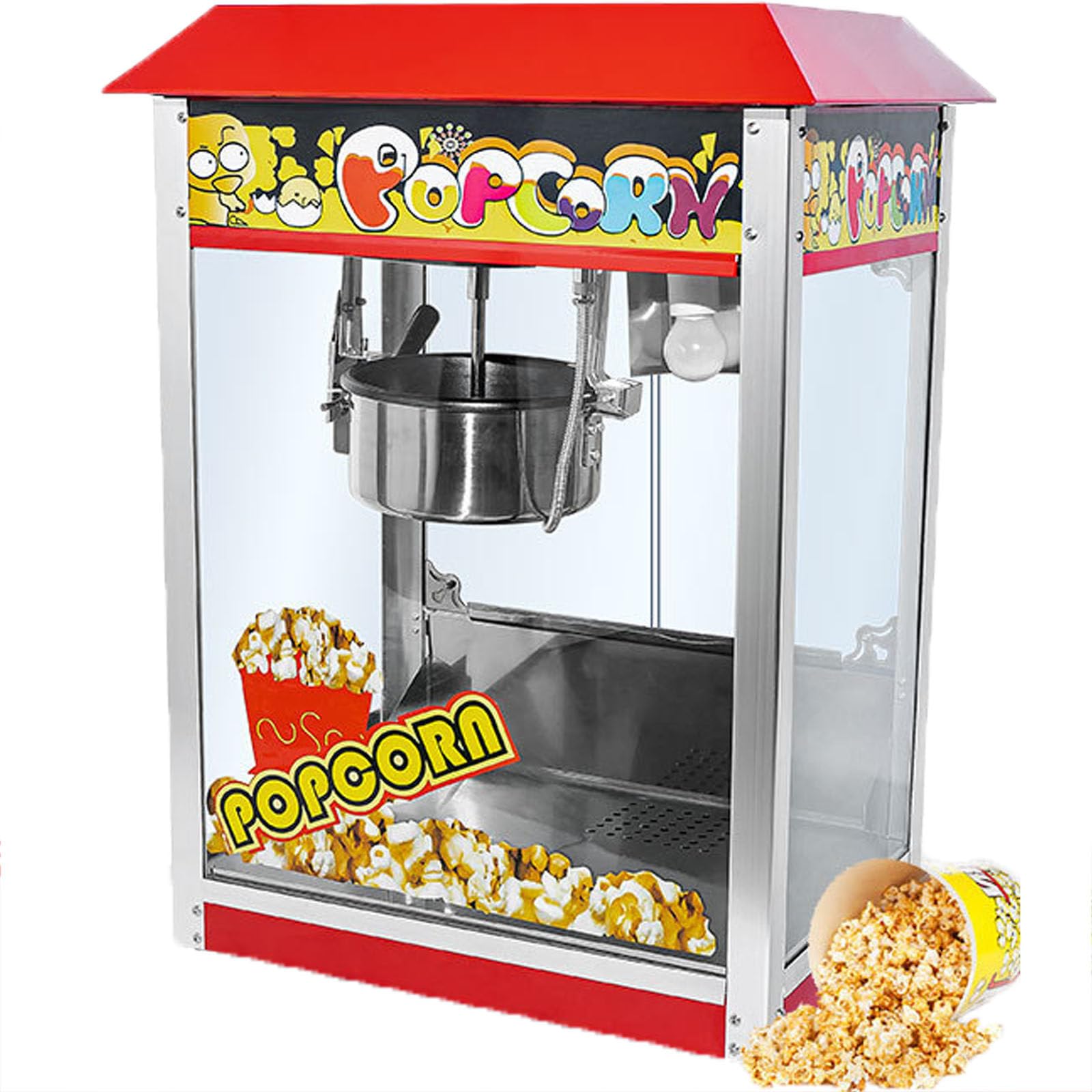 Palomitero,Máquina de Palomitas de maíz de sobremesa | Comercial Doméstico Cine（Tejadillo Rojo, Olla con Revestimiento de Teflón,10 oz,1400 W)