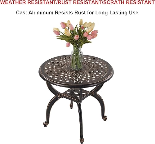 Miniatura 4 de CG Mesas auxiliares para exteriores, mesas auxiliares de aluminio fundido, mesa auxiliar antioxidante para jardín, patio, césped (mesas redondas,