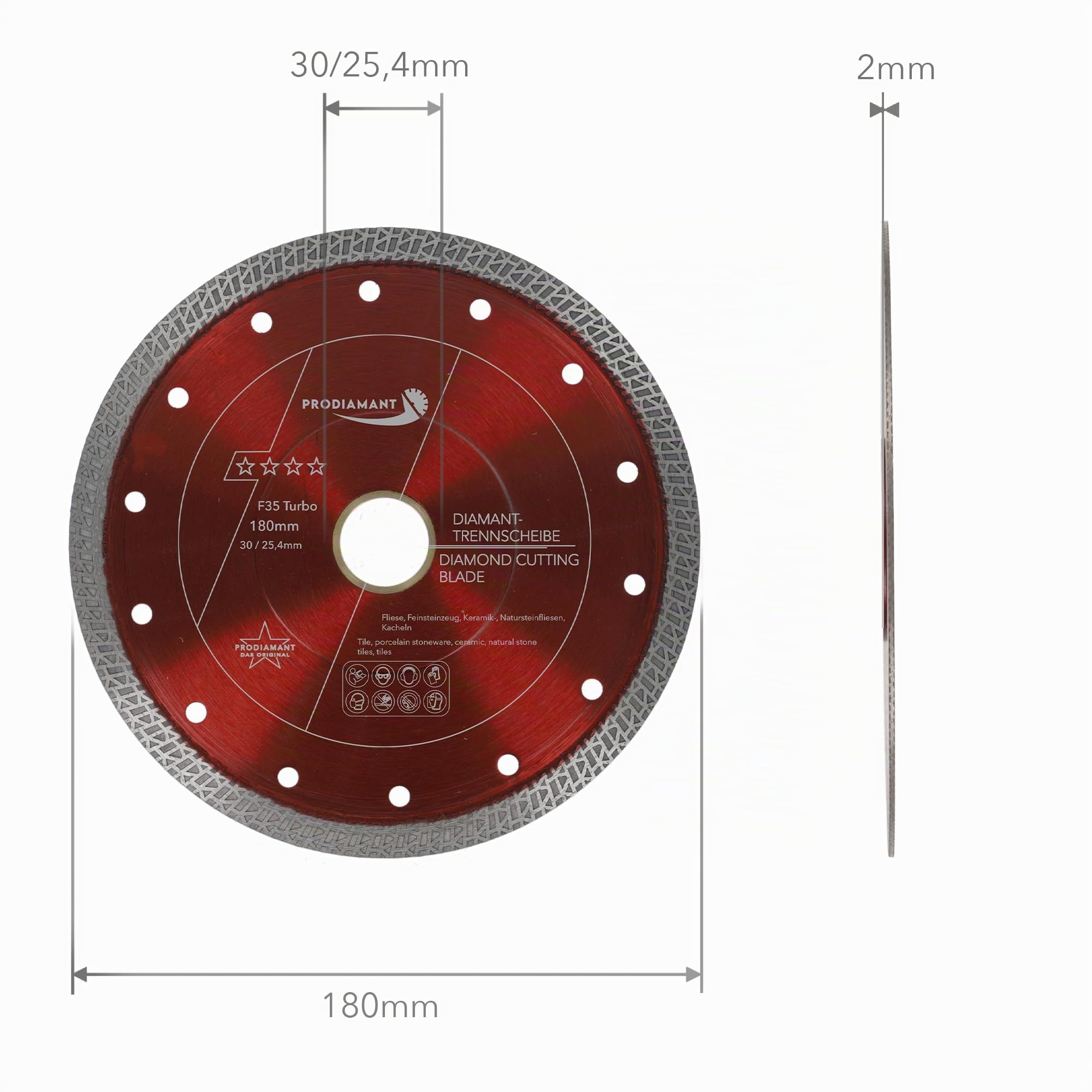 PRODIAMANT Disque Diamant 180 mm x 30/25,4 mm pour Carrelage et Grès Cérame
