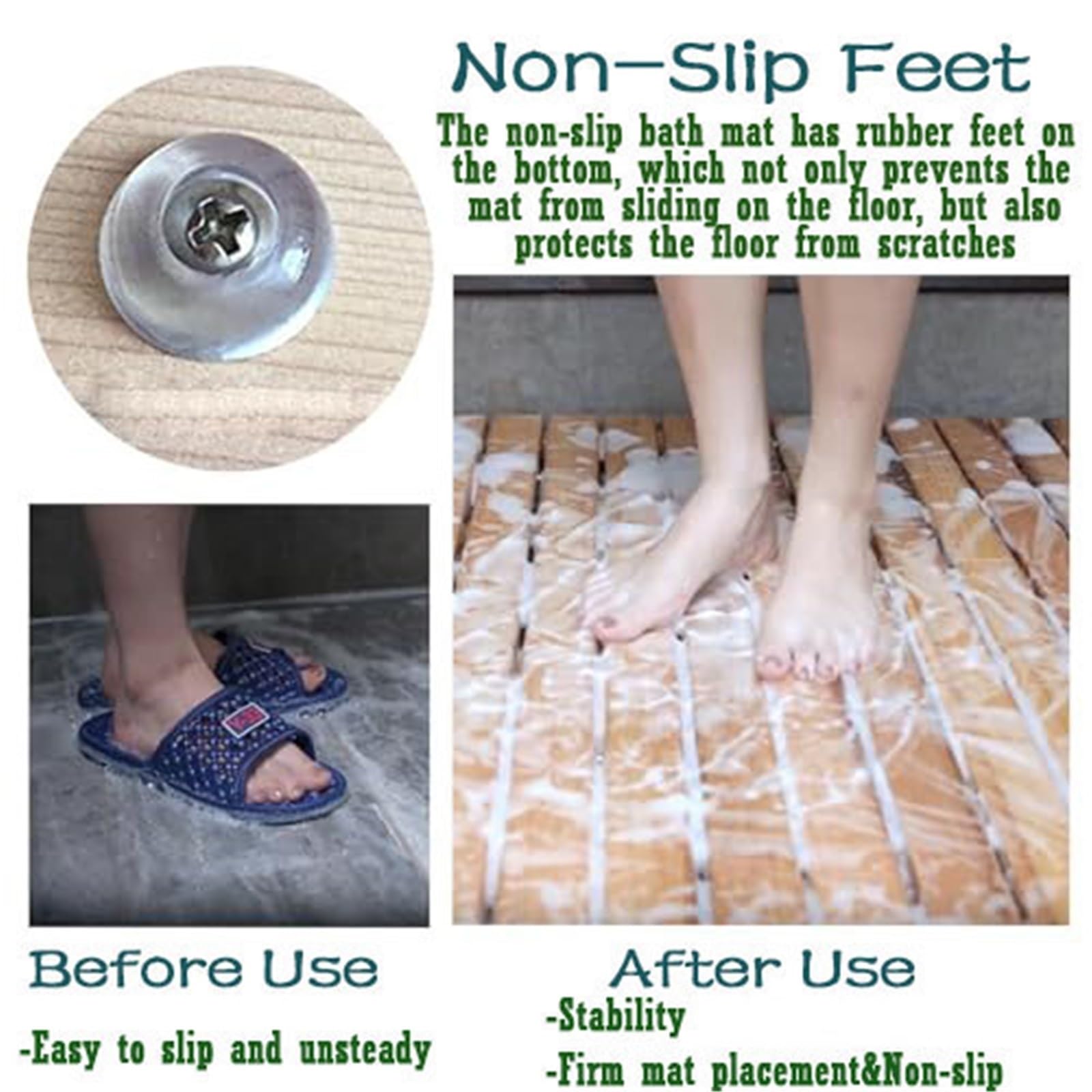 Alfombrilla de ducha de madera resistente al agua, 80 x 40 cm, alfombra de baño de madera maciza, fácil de limpiar y mantener, accesorio de baño duradero, almohadilla antideslizante para ducha R