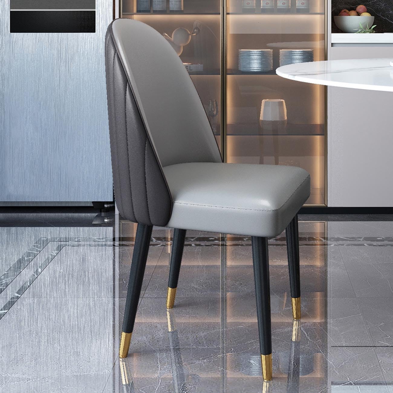 Chaise en cuir microfibre lot de 2 avec pieds en chêne massif pour salle à manger élégante