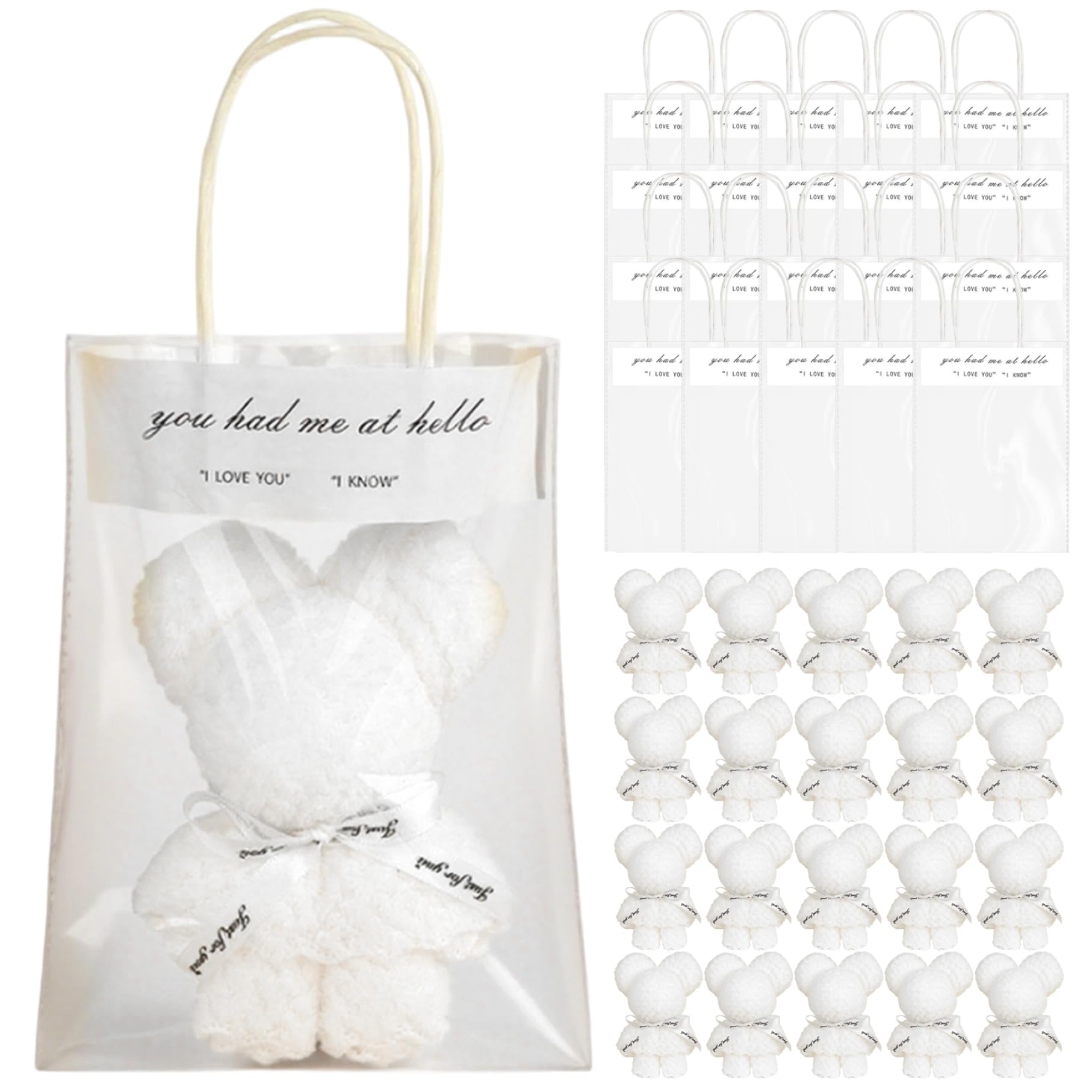 Toallas de oso para recuerdos de baby shower, pack de 20 unidades con bolsa exquisita