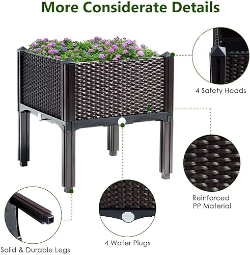 Miniatura 6 de Renatone - Juego de 4 camas de jardín elevadas con patas, caja elevada con diseño de riego automático, contenedor de plástico para exteriores para