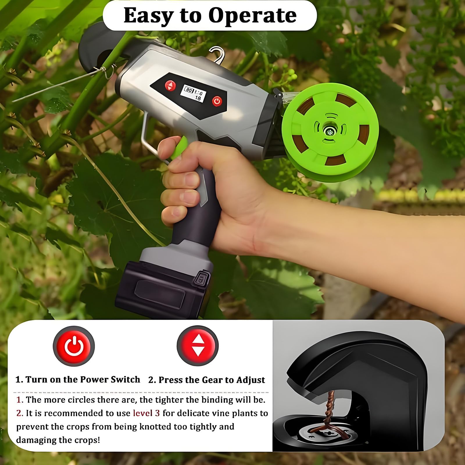 Máquina atadora de plantas, herramienta de encuadernación de ramas para tomates y uvas, paquete de 25 mm, pistola de cinta de 6 velocidades para jardineros y agricultores