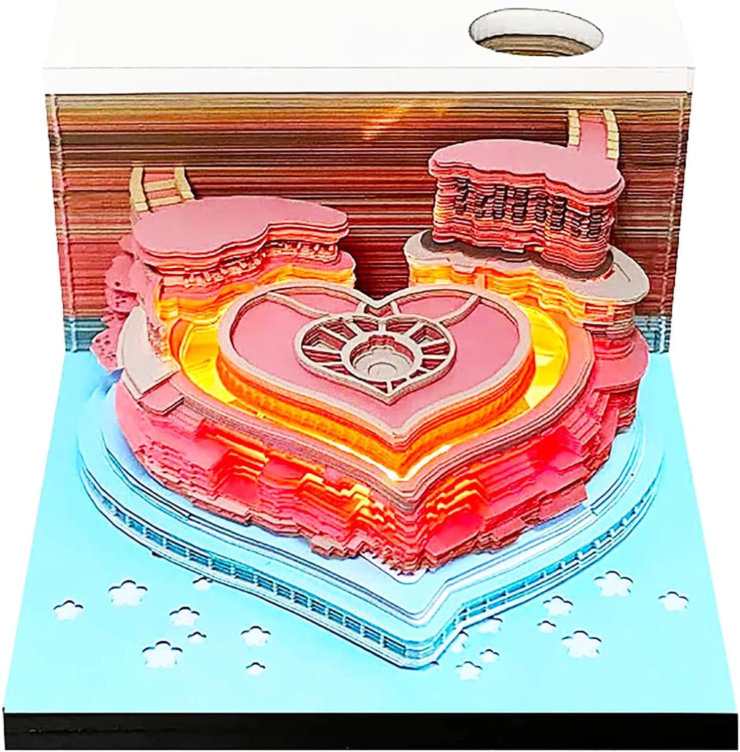 3D Memo Pad Magic Castle with Light, 3D Art Notepad Paper Craft Building Block, Tear Off Paper Reveal Castle, Non-Sticky Note Pad Cubes Note Cards Stickers Post Notes for Office/Home