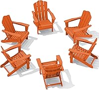 Vista 74 de KINGYES - Silla Adirondack plegable, sillas de patio de polietileno de alta densidad para todo tipo de clima, silla de césped con textura de madera