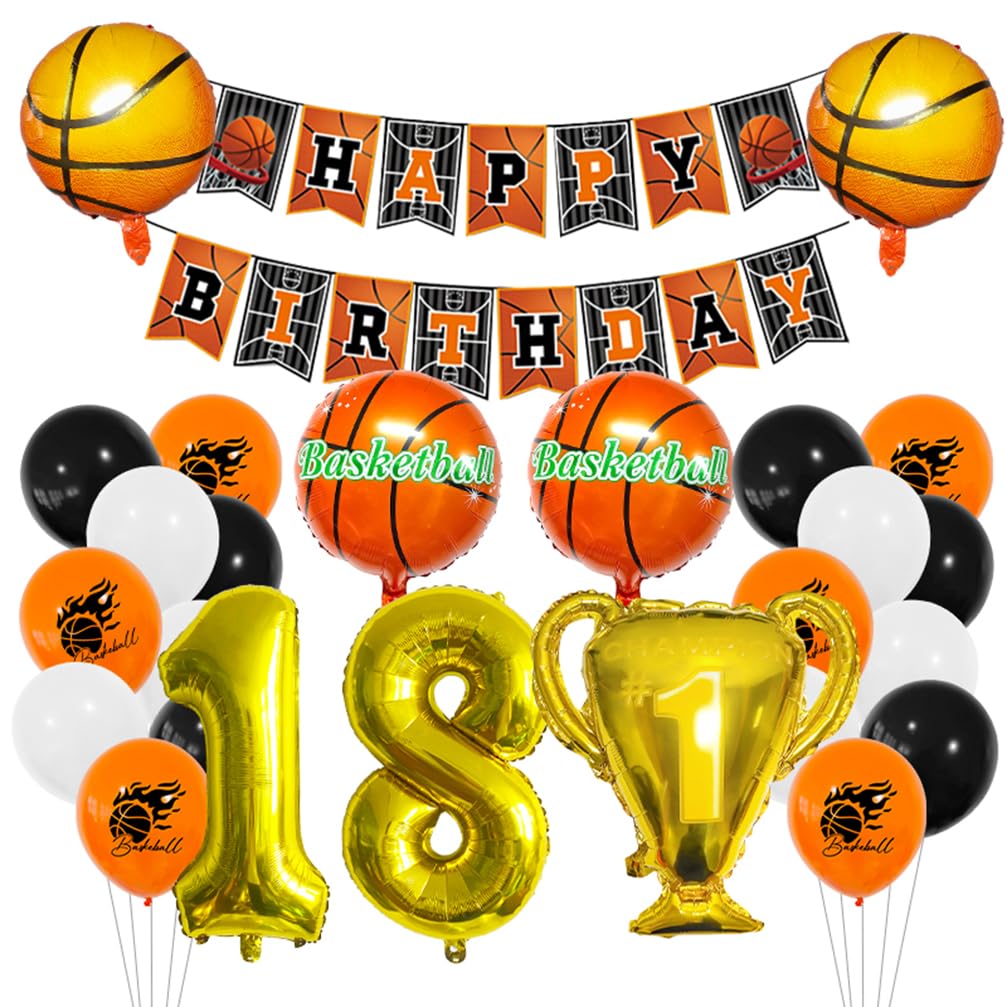Conruich Ballon Basketball Anniversaire 8 Ans - Kit Déco Sportif Avec Ballon Champion, Chiffre 8 Rouge, Ballons Basket Et étoiles