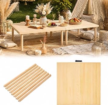 48"x24" Boho Wooden Picnic Table, Portable Wood Picnic Desk,Solid Wood Picnic Table, Boho Low Picnic Floor Desk for Beach, Camping, Backyard, Floor Seating