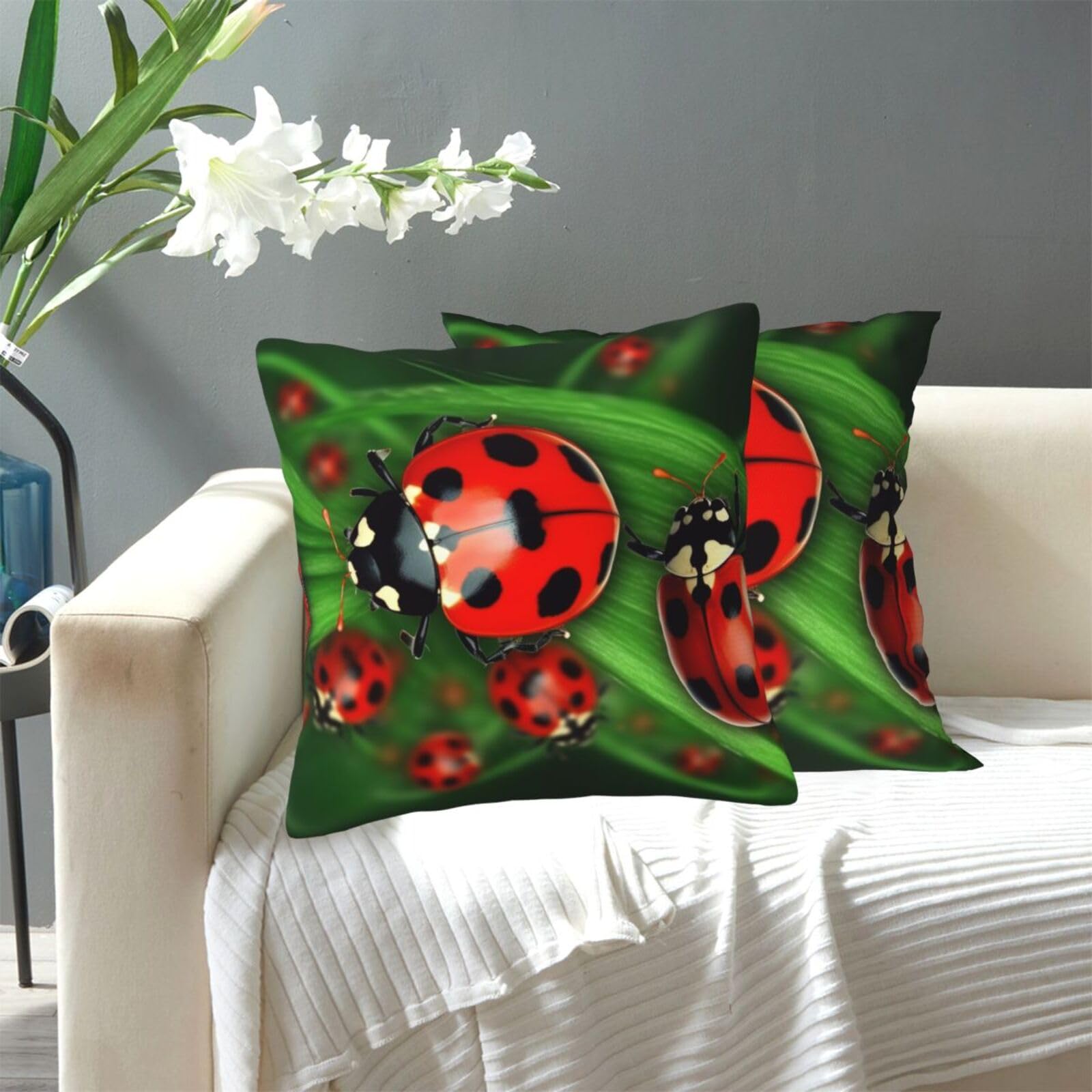 FekiLoot Decorative Throw Pillow Covers Modern Farmhouse Pillowcase Double Sided Cozy Cushion Cover for Sofa Couch Bed 12"X12" Red Ladybug