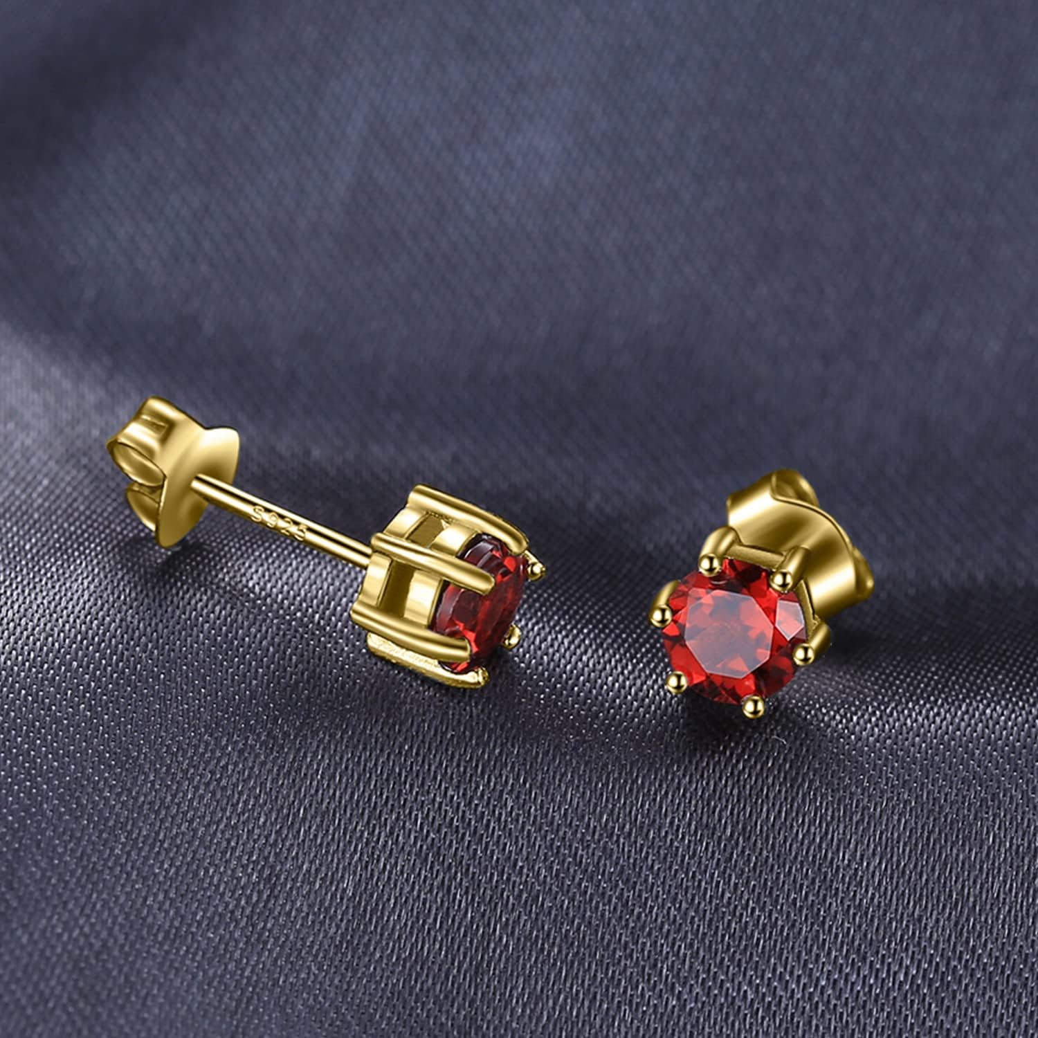 JewelryPalace Round Natural Blue Topaz Peridot Garnet Citrine Amethyst Stud Earrings for Women, 925 Sterling Silver 14k Gold Plated Stud Earrings, Genuine Gemstone Jewelry - Image 5