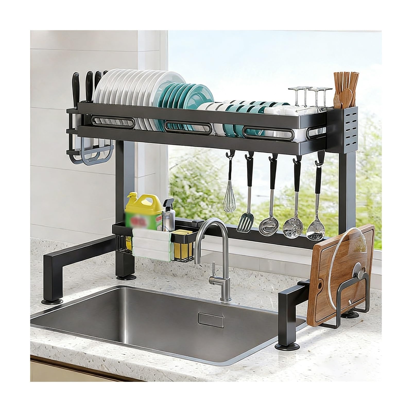 Dishwasher Rack Sink Caddy Over The Sink Dish Drying Rack Space-Saving Design with Suction Cups Suitable for Kitchen