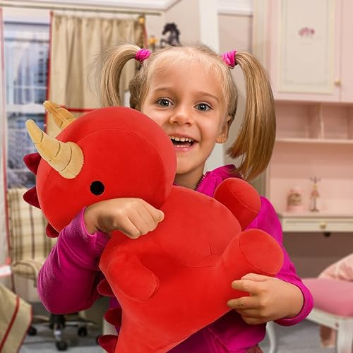 Miniatura 2 de Ditucu Lindo dinosaurio de peluche de dragón, juguetes de animales de peluche de dinosaurio suave, regalos de cumpleaños para niños y niñas, rojo,